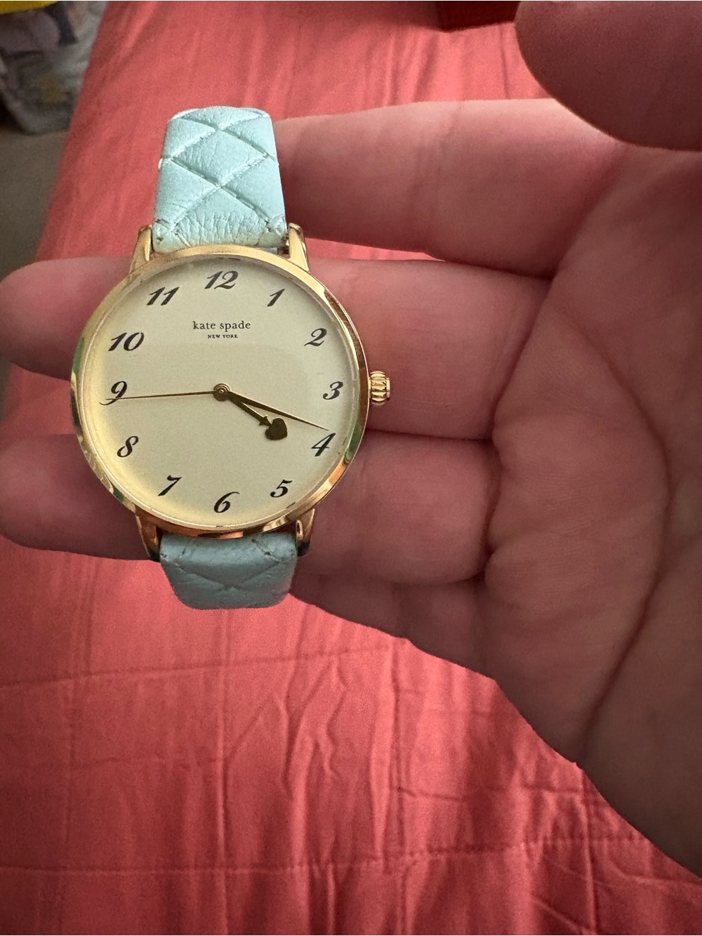 kate spade Gold-Tone Case Watch with Light Blue Quilted Strap